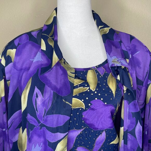 Vtg Susan Graver Style Women's Purple Gold 2pc Tank & Button Down Blouse Plus 3X - Picture 3 of 11